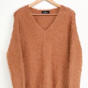 Fuzzy Tan Eyelash Knit Oversized Sweater